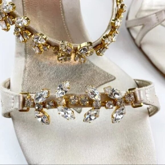 L'Autre Chose Cream Rhinestone Embellished Heel Evening Sandals Size 8 - Picture 8 of 15